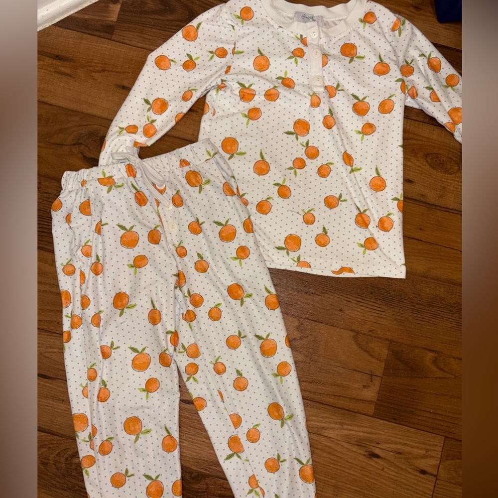 SweetHoney White Kids Pajama Set with Orange Fruit Print